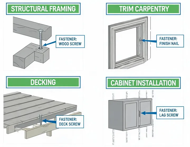 Illustrated fastener application map for construction trades