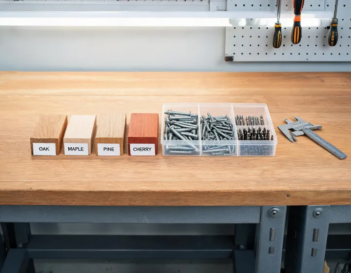 Fastener service bench with test samples and driver bits